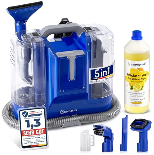 SOMMERTAL MultiCleaner WS450 5in1 inkl. 1L Polsterreiniger, Waschsauger | Gerät für Teppiche, Treppen, Polster, Sofa, Auto, Tiere, Flecken, Leistungsstark 450w, Waschsauger, Zubehör, Selbstreinigung