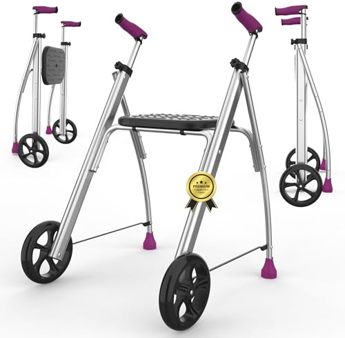 INDESmed |Déambulateur 2 roues pliable pour personnes âgées et à mobilité réduite | Remboursable par la Sécu (LPP : 6281721) – Hauteur réglable – Poignées anti-tendinite antidérapantes (Violet)