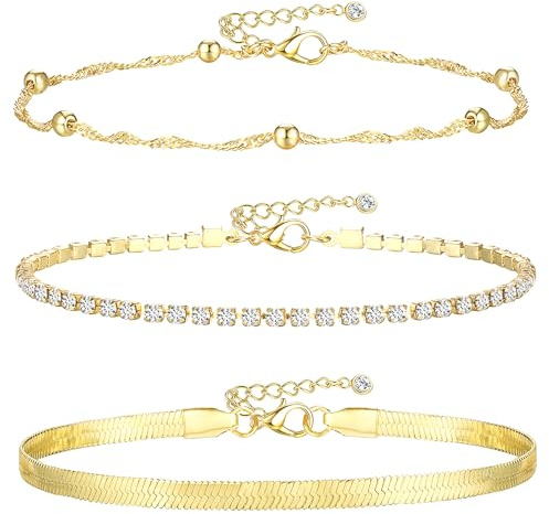 MOGASA 3-Teiliges Fußkettchen für Damen Set | Elegante Verstellbare Fussketten für Frauen | Edelstahl Fußkette Gold & Silber | Hypoallergen & Wasserdicht | Ideal als Geschenk