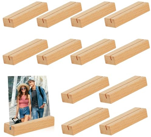 YUDAWN 12 stück Holzaufsteller, Stabil Kartenhalter Holz Tischkartenhalter Postkartenhalter Menükartenhalter Fotohalter Kartenständer für Hochzeit Geburtstag Party