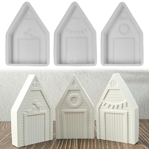 Skeadex Silikonformen Gießformen Häuser, 3 Stück Silikonform Haus Silikonform Maritim Gießform Häuser Gips zum Gießen Gießformen Silikon Sommer Silikonformen Haus mit Leuchtturm Vogel Muster (A)
