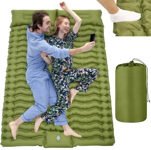 Aufblasbare Isomatte für zwei Personen mit Fußpumpe und verstellbarem Kissen, 200 x 140 x 9 cm, perfekt zum Wandern und Camping