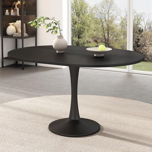 Merax Schwarz ovaler Esstisch, moderner Schlichter Esstisch ausziehbar, Freizeit-Couchtisch, für 4-6 Personen, geeignet für Wohnzimmer, Esszimmer, Küche, Büro, Garten, 100-140x100x75 cm