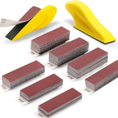 Slippappsset, sandpapper, fint sandpapper, med handslipblock, slippapper, 80 120 180 240 320 400 600 slippappersats för bil, metall, trä, lackväggar, glas, slipning efterbehandling (141)