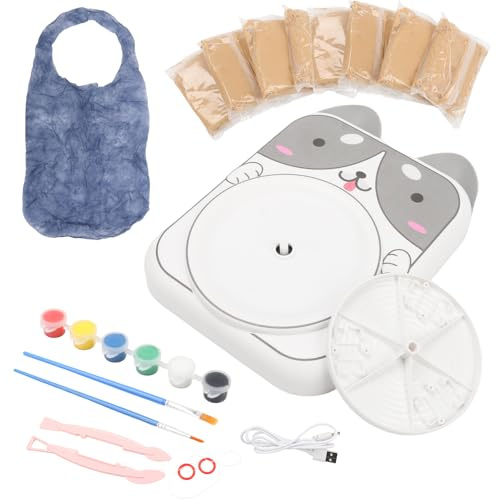 Yabound Töpferset für Kinder, Töpferscheibe Elektrisch, DIY Bastelset Geschenke für Anfänger, Töpferscheibe mit Töpferton, Farben, Diamant Aufkleber, Geschenke Mädchen Jungen (Hund)