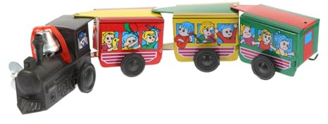 GARIOUANS Vintage Aufziehspielzeug Eisenbahn mit 3 Wagen Wind Up Design Leicht zu Bedienen als Spielzeugzug für Kinder und Dekorative Tischdekoration