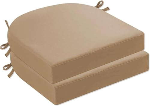 Outdoor Waterproof Patio Chair Pads Round Corner Outdoor Seat Cushions,with Ties – U-Shaped Dining Chair Pads for Garden, Deck, Porch & Outdoor Furniture(Khaki,19x16x2 Inch)