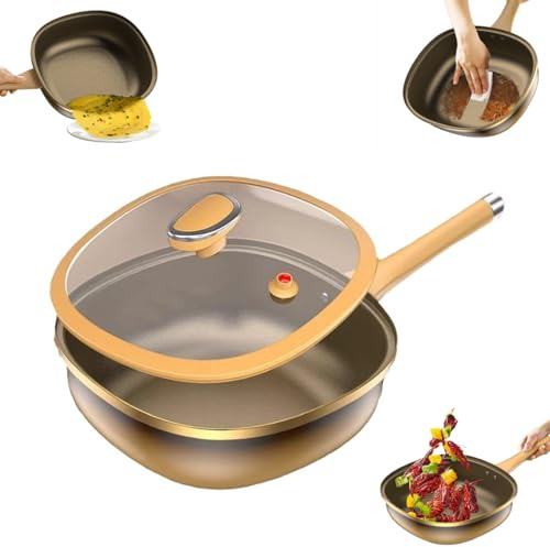 UCK-KIT 12 Pollici in Lega in Lega di Titanio con Coperchio, Padella Non Stick, Padelle di Titanio per Cucinare, Cucina Grande Wok Profondo, per Friggere Uova, Friggire, Stufato, Brasatura,Pot + Lid