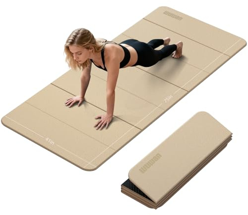 Wuwan Faltbare Yogamatte, dick, 10 mm, extra große Trainingsmatte, TPE-Material, rutschfeste Fitness-Klappmatten, leicht zu tragen, für Zuhause, Workout, Reisen, Pilates (190 x 101,6 cm, 2/12,7 cm
