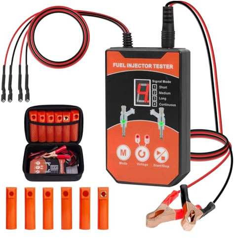 Fuel Injector Tester and Cleaner Kit, 5V/12V Output Power Drive, 8 Pulse Modes 4 Wire Dual Channel for 2 Fuel Injectors, 6 Size Injector Cleaning Adapters