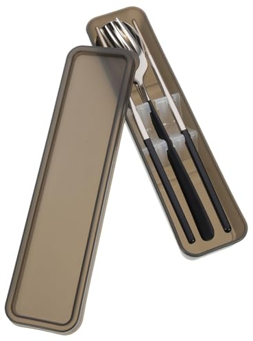 FIXOSHEE Cubiertos Portátiles de Acero Inoxidable Negro y Plata Juego Reutilizable con y Palillos con Estuche y Bolsa de Malla para Viaje Camping y Almuerzos