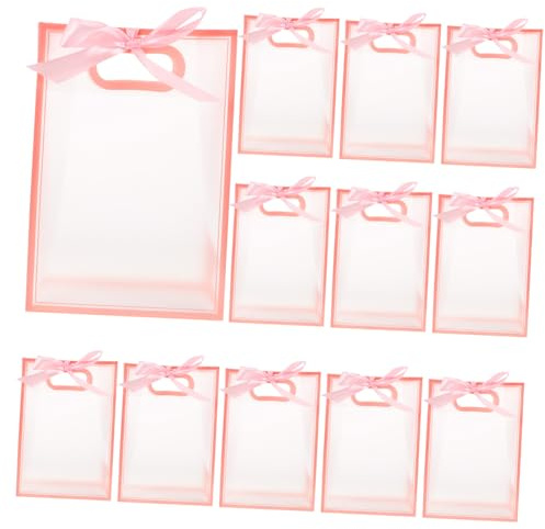Mikinona 15 Stück Teiliges Wiederverwendbare Transparente Rosa Geschenktüten Faltbar Robust für Hochzeit Geburtstag Party Elegante Geschenkverpackung Nachhaltige Geschenkbeutel