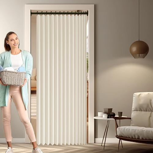Magnetischer Türvorhang mit Verdunkelung 120 x 156 cm Wärme, Gegen Kälte, Schalldämmende, Kälteschutz Hitzeschutz Raumteiler Vorhang für Schlafzimmer, Wohnzimmer, Tür, Beige