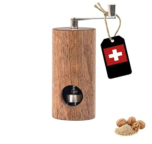 PAVLOVA'S Moulin à Noix de Muscade en Noyer Massif - Fait Main en Suisse avec Mécanisme de Précision - Mouture Manuelle Fine et Homogène - Coffret Cadeau - Édition Limitée