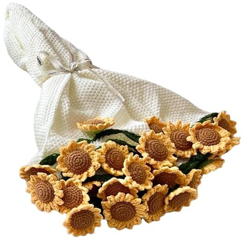 Gcroet 1PC Crochet Flower Blanket 32 Round Finished Sunflower Flower Bouquet Blanket for Birthday Valentine's Day Women Mom Sister Wife