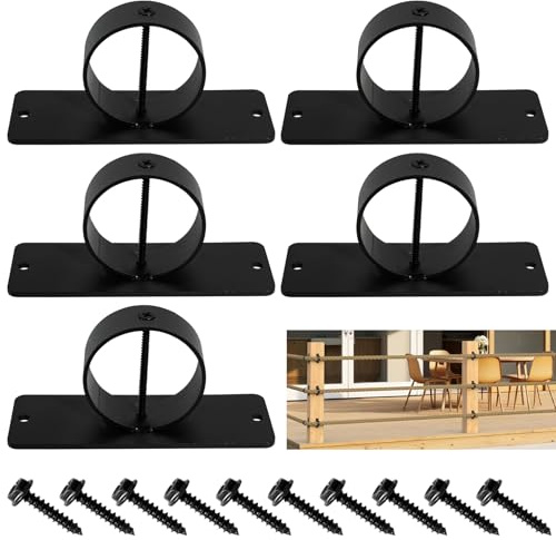 Guolich 5 Stück 2-Zoll Schwarz Seilhalter Set, Seilhalterung mit Kreuzschraube, Seilträger Halterung aus Edelstahl, Jute Seil Handlaufseil Treppenseil Zubehör für Hanfseil-Zaun, treppe, Deck Geländer
