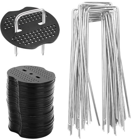 Lot de 50 Piquets de Jardin Sardines de Fixation + 50 Rondelles Sardine Piquets de Fixation pour Gazon Artificiel Bâche Jardin