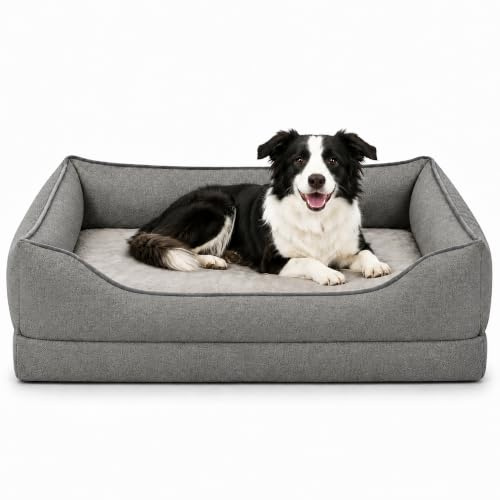 Zedelmaier orthopädisches Hundebett für mittelgroße Hunde, L 90×64cm, Grau | Hundekörbchen waschbar, Bezug abnehmbar, extradicke Matratze, hoher kratzfester Rand, Hundekorb oben und seitlich wasserdicht