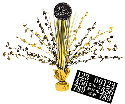 Amscan 9901181 - Tischdekoration Sparkling Celebration - Gold Happy Birthday Folie / Papier 45,7 cm, Geburtstag