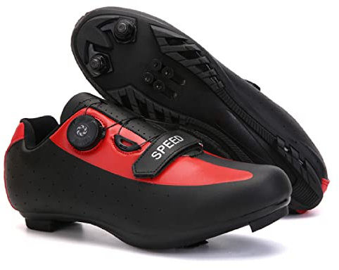 MTB cykelskor män cykelskor självlåsande klossar mountainbike skor Sapatilha Ciclismo kvinnor hastighet vägcykling sneakers, Black and Red Mountain Bottom, 37 EU