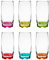 Glasmark KROSNO 1992 Juego De 6 Vasos Para Cócteles Long Drink Altos Copas De Vidrio Para Agua Zumo Soda Alto Brillo Transparencia Con Base De Colores