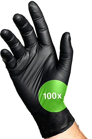 Kemes Nitrilhandschuhe Schwarz 100 Stück Einweghandschuhe Latexfrei Puderfrei Black Nitril Größe S | M | L | XL (Medium)