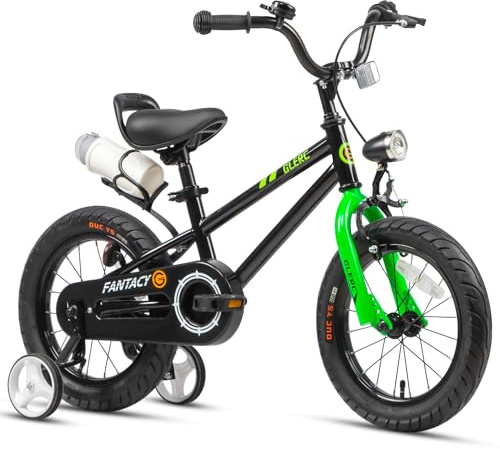 Glerc Fantacy 12 Inch Kids Bike for 2-4 Years Old Boys Girls with Water Bottle Holder & Headlight & Training Wheels, Black