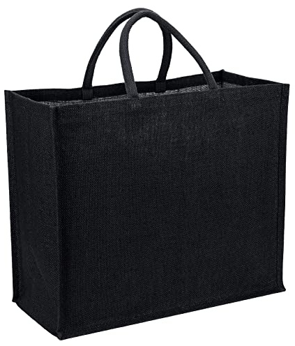 La Cordeline Borsa a tracolla nera tela iuta 25L manico Comfort, borsa per la spesa, shoping