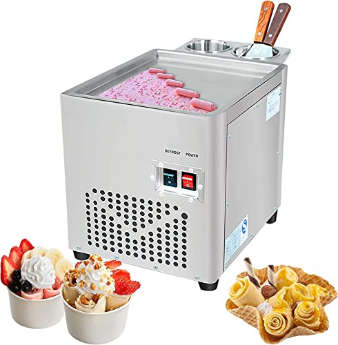 Commercial Rolled Ice Cream Machine, Stir-Fried Ice Cream Roll Machine with Single Square Pan, Stainless Steel Stir-Fried Ice Cream Roll Maker, Yogurt Cream Machine for Bars Cafe Dessert Shops