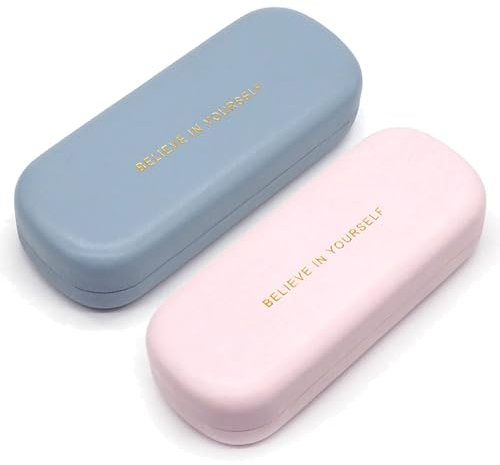 SZQIUNUBI 2 Pièces Étuis à Lunettes en Cuir PU - Étui Rigide Grande Taille pour Femme (Bleu, Rose)