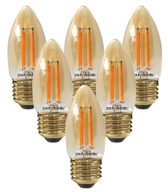 paul russells LED Filament Candle – Dimmable Edison Screw E27 Light Bulbs, 4.5Watt 423LM C35 Bulbs, 40w Equivalent, 2200K Extra Warm White Dimmer ES Energy Saving Chandelier Lamps, 6 Pack