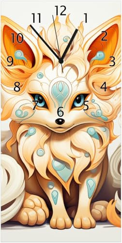 Wallario Design-Wanduhr Geheimnisvoller Fuchs aus Glas, Motiv-Uhr Größe 30 x 60 cm, Schwarze Zeiger