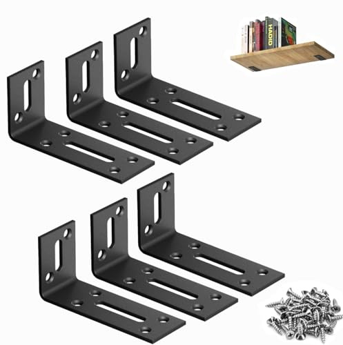 6 Stück Verstellbare Befestigungswinkel mit Langloch, L form Winkelverbinder Schwarz, 90 Grad Metallwinkel, Möbelwinkel,Befestigungswinkel 90 Grad Lang mit Schrauben für Regal Tabelle Stuhl,8x4cm