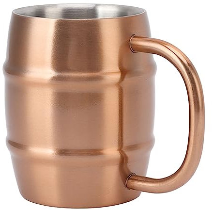 Boccale da Birra in Acciaio Inossidabile, Boccale in Metallo a Doppia Parete Boccale da caffè Portatile Boccale da Birra Boccale Multiuso Boccale a Barile con Manico per Latte (Colore rame)