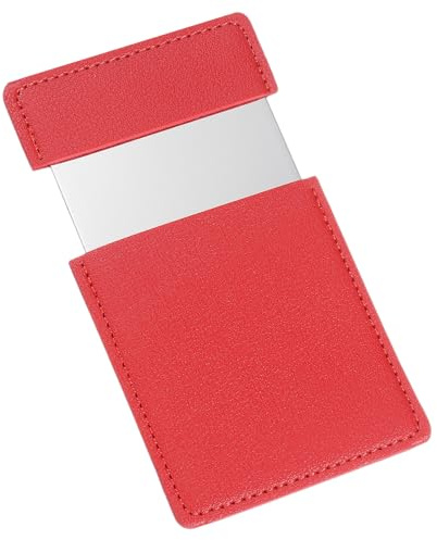 QUARKZMAN Espejo Pequeño de Bolsillo para Bolso, Espejo Compacto de Acero Inoxidable con Funda de Cuero, Espejo de Mano para Viajes para Mujeres (Rojo, 2.44 x 3.74 Pulgadas)
