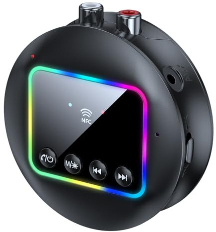 AXFEE Ricevitore Bluetooth 5.4 HiFi, 3.5mm RCA jack Audio, con NFC Adattatore Audio, Impianto Stereo, Casse, Bassa Latenza Wireless, per Tablet/Smartphone/PC/laptop/Cuffie/TV