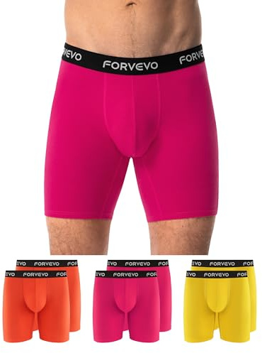 FORVEVO 6-pack boxershorts för män, långa ben byggull, ventilerande kalsonger för män, mjuka elastiska underkläder (storlek M-3XL)