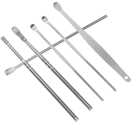 Ipetboom 6stücke Spiralförmiger Ohrreiniger aus Edelstahl Ohrreinigungsset mit Aufbewahrungsbox Ohrreinigungsstäbchen und Ohrküretten für Erwachsene