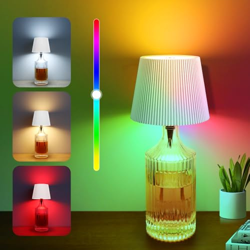 CHNMALITAI 5V USB Aufladbar LED Kabellose Flaschenlampe, Touch Dimmable Akku Tischlampe für Innen und Außen Restaurant Bar Garten RGB Beleuchtung
