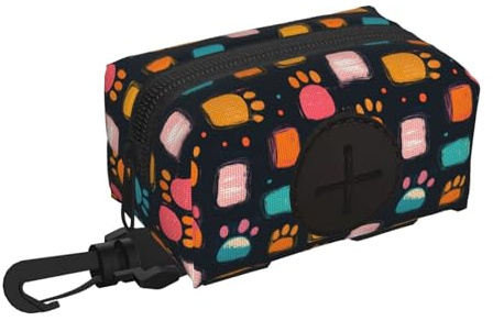 Soporte para bolsas de excrementos de perro para correa, suave, ligero, colorido, estampado de patas, dispensador de rollos, cierre de , accesorios para caminar con cremallera y mosquetón