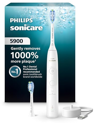 Philips Sonicare 5900 Series Electric Toothbrush, Pressure Sensor, 6 Brushing Settings, SmarTimer, BrushPacer, 21-Day Runtime, Gentle Professional-Clean Feel, for Sensitive Gums, White, HX7130/02