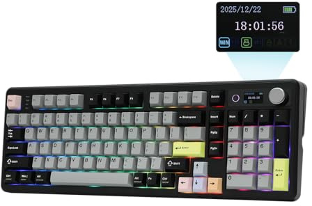EPOMAKER TH99 PRO 96% Mechanical Keyboard with Screen & Knob, 10000mAh, 2.4Ghz/BT,Hot Swap,Custom Driver,RGB Backlit,PBT Keycap,Gasket,Wireless Gaming Keyboard for PC/Mac (Black, Sea Salt Silent)