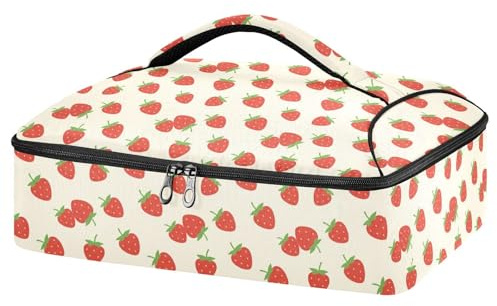 JUMBEAR Contenitore termico per casseruole a forma di fragola, per cibi caldi o freddi, borsa per lasagne per feste potluck, picnic, spiaggia, adatta per pirofile da 22,9 x 33 cm