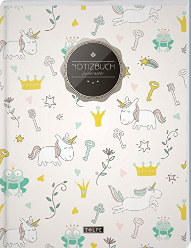 TULPE Punktraster Notizbuch A4 „C114 Witzige Einhörner“ (140+ Seiten, Vintage Softcover, Punktkariertes Papier - Bullet Journal, Dickes Notizheft, ... Gepunktete Seiten, Dot Grid Notebook)