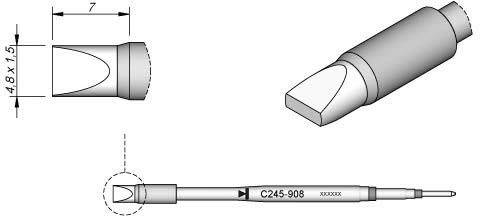 JBC Lötspitze Serie C245 Meißelform, C245908/4,8 x 1,5 mm, gerade, High Thermal C245908 (Lötkartusche 2045 2245 Loetkartusche Loetspitze Lötpatrone Loetpatrone Meißelspitze C245 bleifrei)