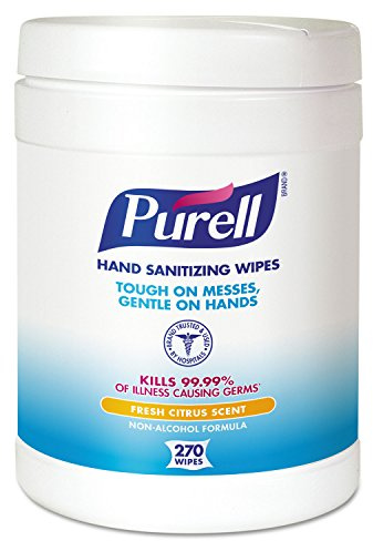 Purell Sanitizing Hand Wipes, 6 x 6 3/4, White, 270 Wipes/Canister