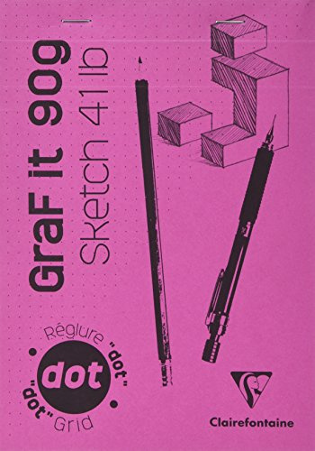 Clairefontaine 96695C Bloc Agrafé GraF'it - 80 Feuilles Papier Dessin Croquis - Réglure pointillés DOT - Feuilles Détachables - A5 14,8x21 cm 90g - Couverture Rose