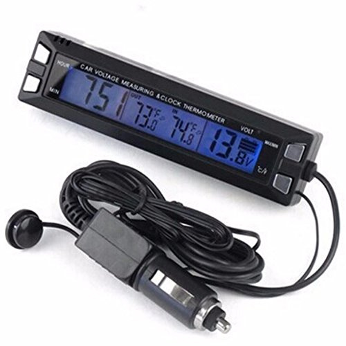 PolarLander Multifonction 3 en 1 Horloge numérique Voiture thermomètre Voiture voltmètre Voiture à l'intérieur et de l'alarme de Tension de température extérieure