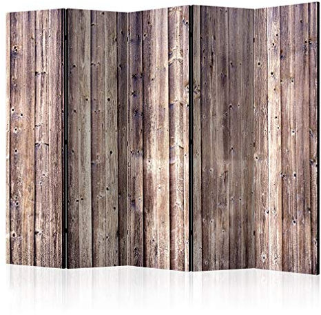 decomonkey Paravent Raumteiler Innen Brett-Effekt 225x172 cm 5 Teilig Einseitig Room Divider Wall Raumteiler Stehend Trennwand Sichtschutz Spanische Wand Sichtschutzwand Wohnzimmer Holz