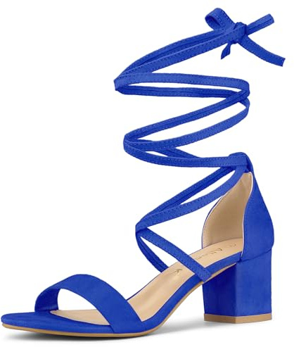 Allegra K Femmes Satin Bout Ouvert Cheville Sangle épais Talons Sandales Bleu 38
